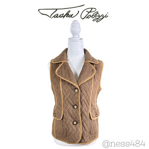 Tasha Polizzi Quilted Vest Brown Tan Trim Zebra Lining Women's Size S